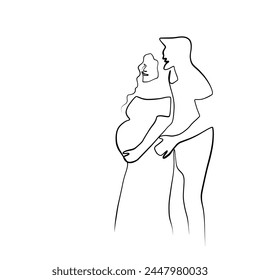 Continuous drawing of lines. Line art lovers, couple, pregnancy. Continuous drawing of lines.
