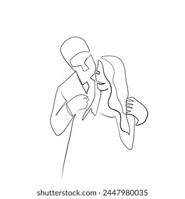 Continuous drawing of lines. Line art of kissing lovers. Vector minimalistic