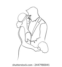 Continuous drawing of lines. Line art of kissing lovers. Continuous line drawing. Vector minimalistic