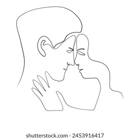 Continuous drawing of lines. Line art of kissing lovers. Continuous line drawing. Vector minimalistic