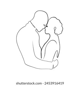 Continuous drawing of lines. Line art of kissing lovers. Continuous line drawing.
