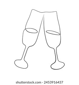 Continuous drawing of lines. Line art of two glasses . Continuous drawing of lines.