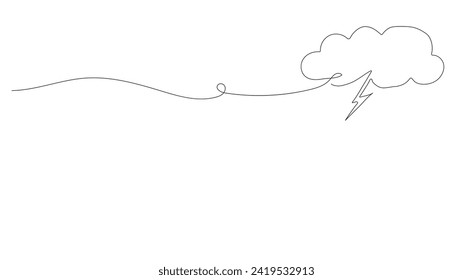 Continuous drawing of lines. Thunderstorm clouds. Weather conditions. Black isolated on white background. Hand drawn vector illustration.