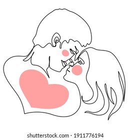 Continuous drawing of lovers kissing. Valentine's Day, wedding invitations, other project. Man and woman kissing Portrait drawing. Vector illustration.