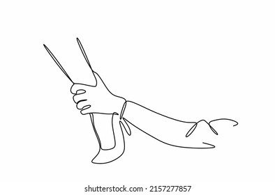 a continuous drawing of a man's hand holds a woman's leg. The concept of psychology of divorce