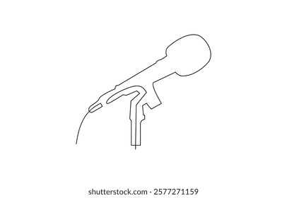 Continuous drawing of microphone. One line icon of microphone. One line drawing background. Retro microphone in one line drawing. Music and podcast recording tool.