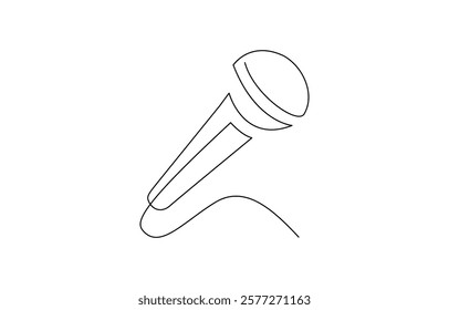 Continuous drawing of microphone. One line icon of microphone. One line drawing background. Retro microphone in one line drawing. Music and podcast recording tool.