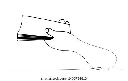 continuous drawing of money in hand with one line