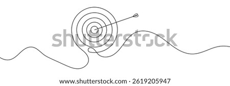Continuous drawing of one edited target line in the center with an arrow. The arrow on the target is vector linear illustration. Business concept to achieve the goa