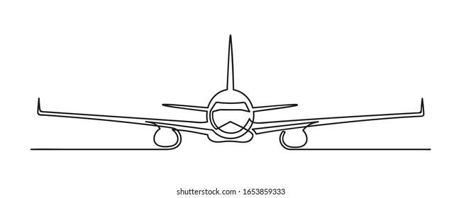 Continuous drawing of one line of an airplane. Travel concept. Flying airplane isolated on a white background. Vector illustration
