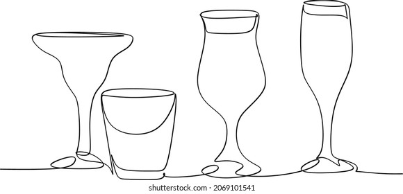 Dibujo continuo de una línea. Botella y vaso de whisky con hielo. Ilustración del vector