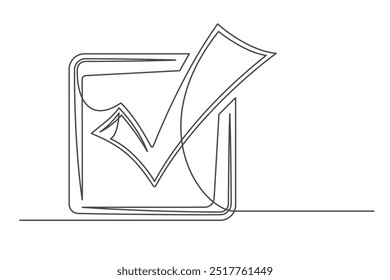 Continuous drawing of one line of an checkbox. Business concept.  Checkmark isolated on a white background. Vector illustration
