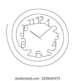 Continuous drawing of one line of an clock. Clock isolated on a white background. Vector illustration