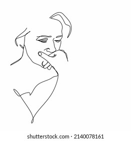 Continuous Drawing One Line Face Thoughtful Stock Vector (Royalty Free ...