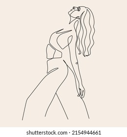 Continuous Drawing In One Line. Happy Woman Stretching. Vector Illustration. Dancer Dancing Contemporary Dance. Minimalist Wellness Feminine Illustration Elegant Logo