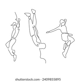 Continuous drawing in one line. Happy woman stretching. Vector illustration. Dancer dancing contemporary dance. Minimalist Wellness Feminine Illustration Elegant Logo