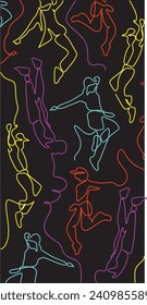 Continuous drawing in one line. Happy woman stretching. Vector illustration. Dancer dancing contemporary dance. Minimalist Wellness Feminine Illustration Elegant Logo