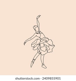 Continuous drawing in one line. Happy woman stretching. Vector illustration. Dancer dancing contemporary dance. Minimalist Wellness Feminine Illustration Elegant Logo