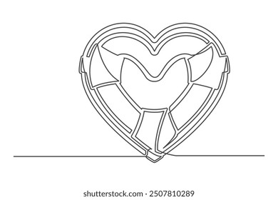 Continuous drawing of one line of an heart a lifebuoy. Business concept. Lifebelt isolated on a white background. Vector illustration