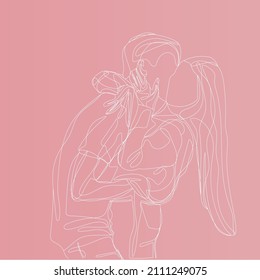 Continuous drawing of one line. Hug each other. Hugging couple. Vector illustration. Concept for logo, card, banner, poster flyer.