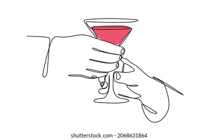continuous drawing with one line in a man's hand and a woman's boho-style glass