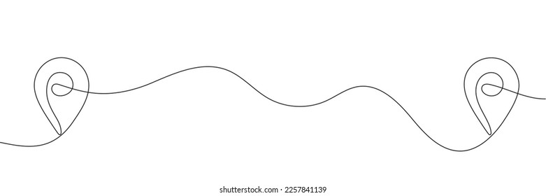 Continuous drawing of one line path and location markers. GPS navigation and travel concept. Vector illustration
