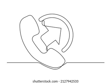 Dibujo continuo de una línea de un receptor de teléfono. Concepto web. Receptor de teléfono aislado en un fondo blanco. Ilustración del vector