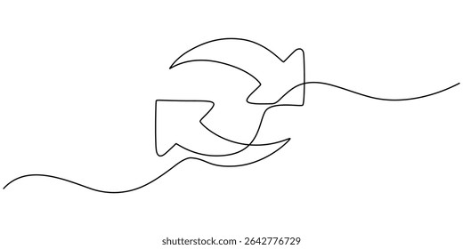 Continuous drawing of one line of a round arrows. Insurance concept. Arrows symbol isolated on a white background. Vector illustration, Arrow in a circle continuous one line drawing, Arrow Symbol