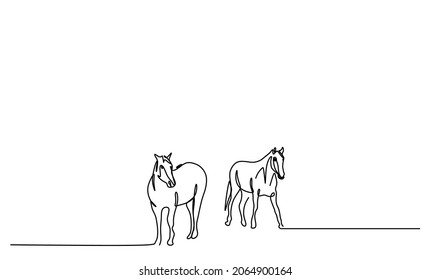 dibujo continuo con una línea de la silueta de dos caballos