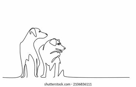 continuous drawing with one line of silhouettes of two dogs
