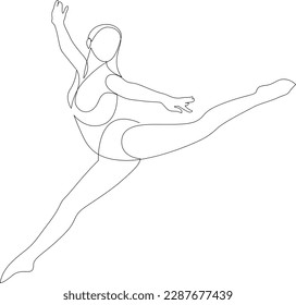 Continuous drawing in one line style of happy woman stretching. Elegant female dancer vector illustration.