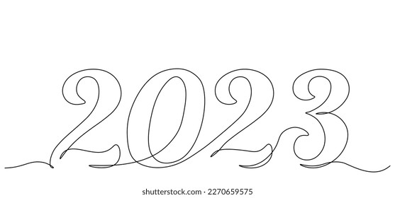 Continuous drawing with one line of the symbol of 2023. Vector illustration of doodles