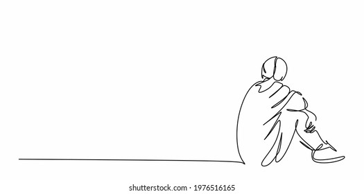 continuous drawing of one woman sitting on the floor, close-up, psychology theme, t-shirt print