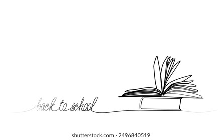 continuous drawing of an open book in one line. back to school concept vector