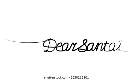 Dibujo continuo de la frase Querida Santa con una línea. Vector