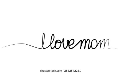 continuous drawing of the phrase I love mother in one line. vector illustration