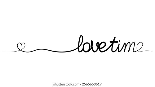 continuous drawing of the phrase love time with one line. vector illustration