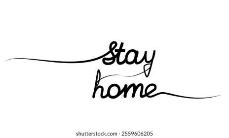 continuous drawing of the phrase stay home in one line. vector illustration