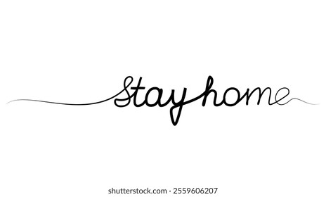 continuous drawing of the phrase stay home in one line. vector illustration