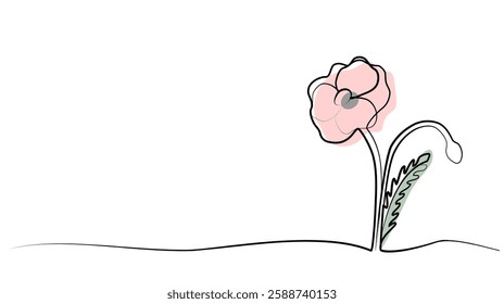 continuous drawing of poppy with one line. vector