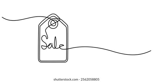 continuous drawing of price tag in one line, Sale label, one line art, continuous contour drawing,hand-drawn discount tag, minimalist design.Closeout sign,trendy template for shopping rebate.Editable 