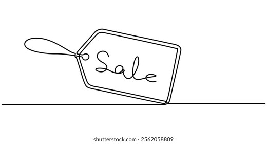 continuous drawing of price tag in one line, Sale label, one line art, continuous contour drawing,hand-drawn discount tag, minimalist design.Closeout sign,trendy template for shopping rebate.Editable 