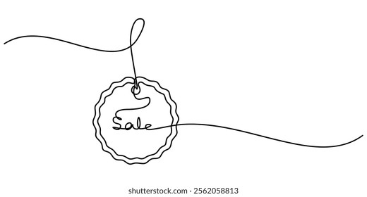 continuous drawing of price tag in one line, Sale label, one line art, continuous contour drawing,hand-drawn discount tag, minimalist design.Closeout sign,trendy template for shopping rebate.Editable 