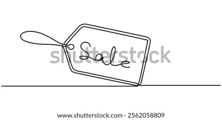 continuous drawing of price tag in one line, Sale label, one line art, continuous contour drawing,hand-drawn discount tag, minimalist design.Closeout sign,trendy template for shopping rebate.Editable 
