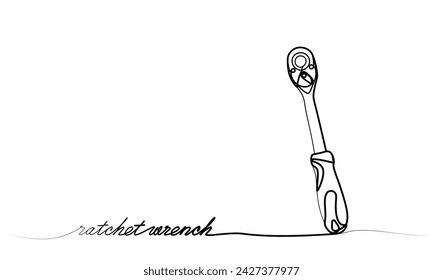 Continuous drawing of a ratchet wrench in one line. vector illustration