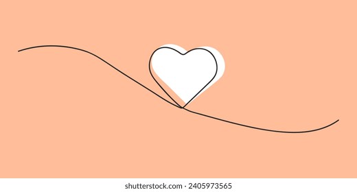 continuous drawing of red heart - doodle vector illustration isolated on white background, line art design
