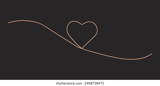 continuous drawing of red heart - doodle vector illustration isolated on black background, line art design