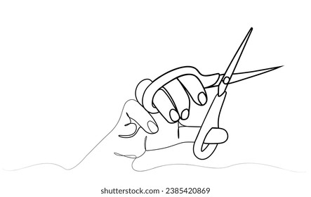 continuous drawing of scissors in hand with one line. vector illustration