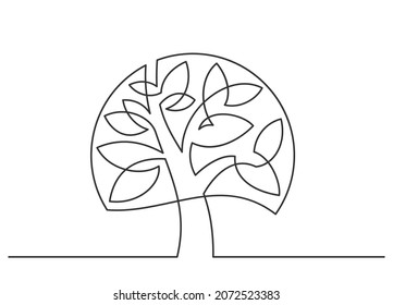 Continuous drawing of a semicircular tree on a white background. Vector illustration