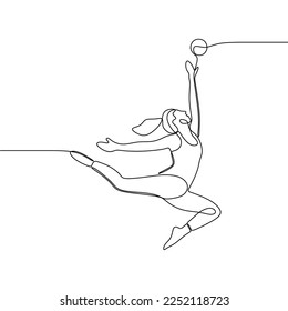 dibujo continuo ilustración de arte de una sola línea bello estilo mujer salto con bola